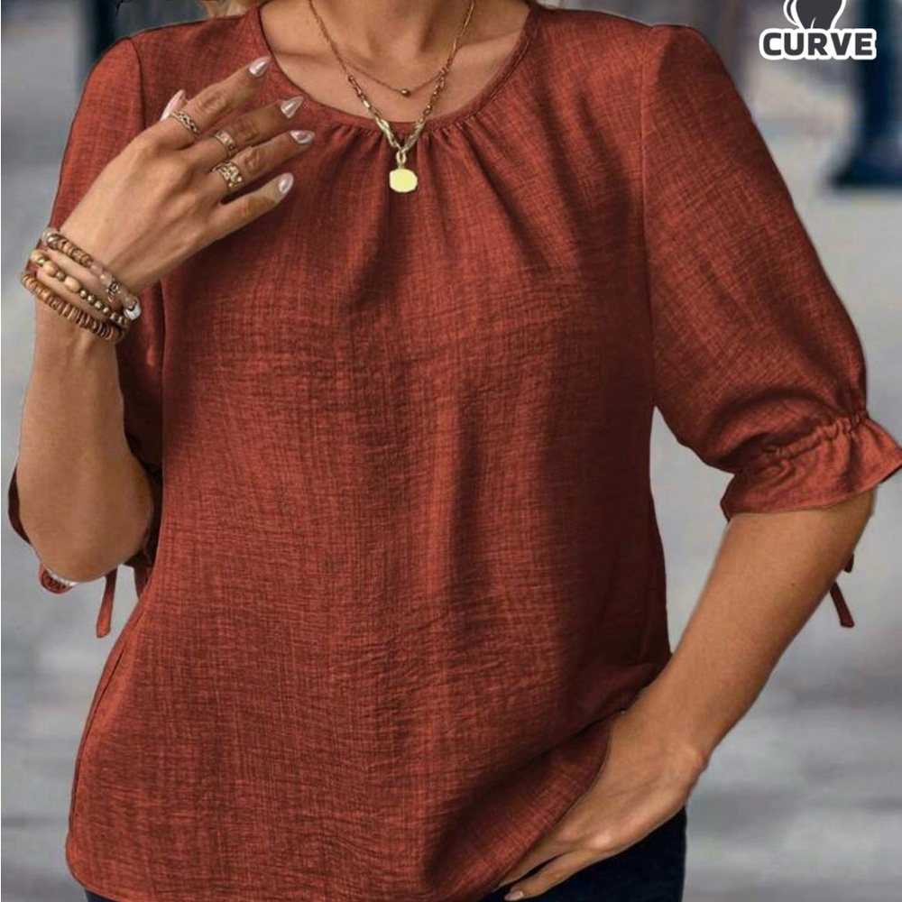 SHEIN Rust 3/4 Sleeve Top - Size 1XL